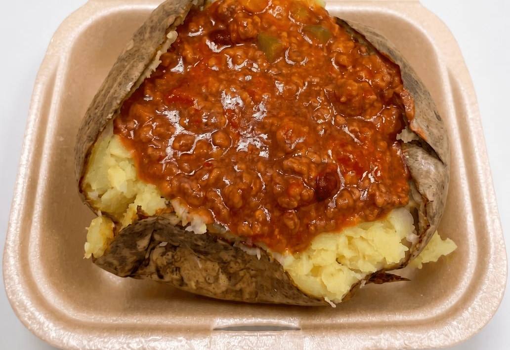 Jacket potato topped with homemade chilli con carne